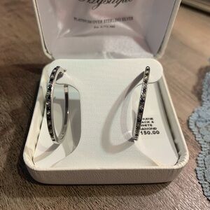 Diamond Supply Co. Silver and Black Hoop Earrings